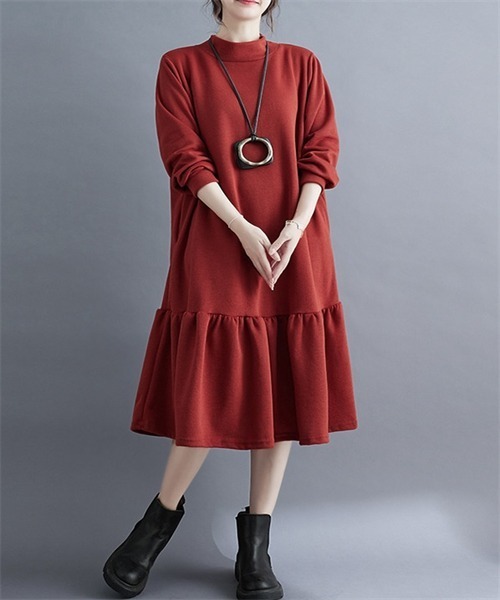 FREE STYLISTS(フリー スタイリスト)の「スウェットハイネックワンピース(ワンピース・レディース・ボルドー/ブラック/チャコールグレー・M/L/XL/XXL)」の18枚目の写真
