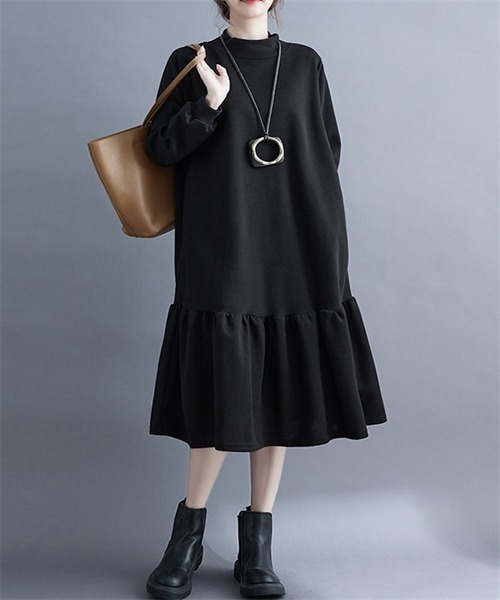 FREE STYLISTS(フリー スタイリスト)の「スウェットハイネックワンピース(ワンピース・レディース・ボルドー/ブラック/チャコールグレー・M/L/XL/XXL)」の6枚目の写真