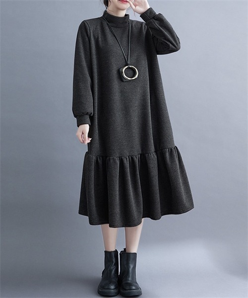FREE STYLISTS(フリー スタイリスト)の「スウェットハイネックワンピース(ワンピース・レディース・ボルドー/ブラック/チャコールグレー・M/L/XL/XXL)」の13枚目の写真