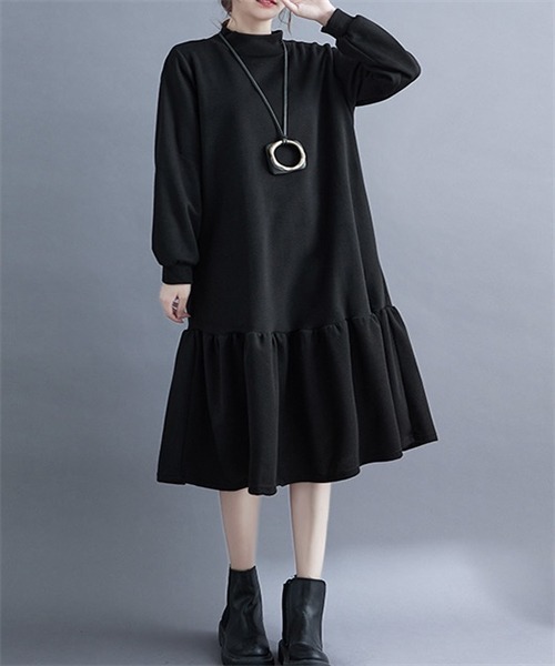 FREE STYLISTS(フリー スタイリスト)の「スウェットハイネックワンピース(ワンピース・レディース・ボルドー/ブラック/チャコールグレー・M/L/XL/XXL)」の5枚目の写真