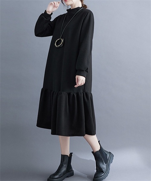 FREE STYLISTS(フリー スタイリスト)の「スウェットハイネックワンピース(ワンピース・レディース・ボルドー/ブラック/チャコールグレー・M/L/XL/XXL)」の8枚目の写真