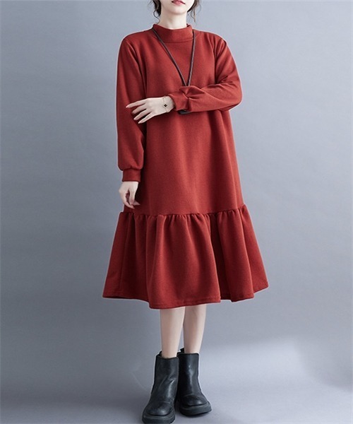 FREE STYLISTS(フリー スタイリスト)の「スウェットハイネックワンピース(ワンピース・レディース・ボルドー/ブラック/チャコールグレー・M/L/XL/XXL)」の17枚目の写真