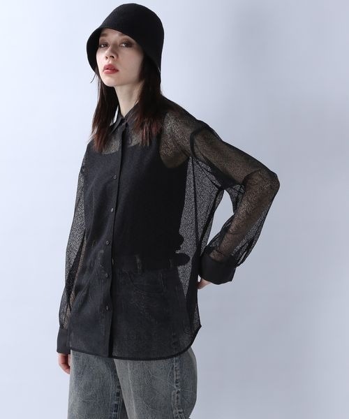 JEANASIS（ジーナシス）の「シアーキリカエメッシュシアーシャツ/109375（シャツ/ブラウス・レディース・ブルー系その他/ホワイト/ブラウン/ブラック・FREE）」の3枚目の写真