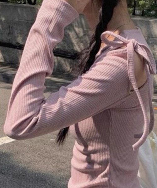 LYEON（リヨン）の「ワンショルダーオープンリボンテレコトップス/ショルダーリボンTシャツ（Tシャツ/カットソー・レディース・オフホワイト/ピンク・FREE）」の6枚目の写真