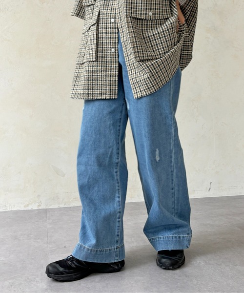 CPCM(シーピーシーエム)の「ダメージストレートデニム(デニムパンツ・レディース・ブルー/ネイビー・SMALL/MEDIUM)」の3枚目の写真
