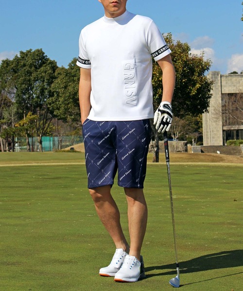 セール】モックネックシャツ ゴルフウェア 半袖 立体エンボス