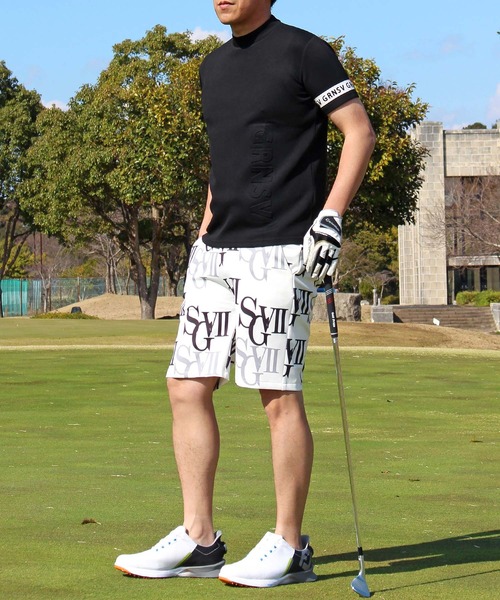 セール】モックネックシャツ ゴルフウェア 半袖 立体エンボス