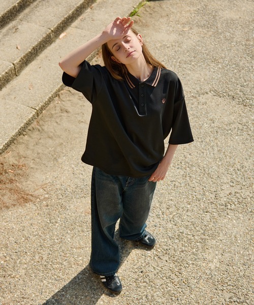 WETTEMPT（ウィテンプト）の「MOSS STITCH LOOSE POLO SHIRT / 鹿の子ルーズポロシャツ（ポロシャツ・メンズ・ブラック/ネイビー系/ベージュ系その他/ベージュ/グレイッシュベージュ/チャコール/杢グレー/ネイビー/レッド・LARGE/MEDIUM/SMALL）」の13枚目の写真