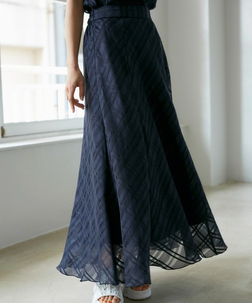 VIS（ビス）の「【セットアップ対応】シアーチェックフレアスカート【洗える】（スカート・レディース・ホワイト系その他5/ピンク/ネイビー・FREE）」の3枚目の写真