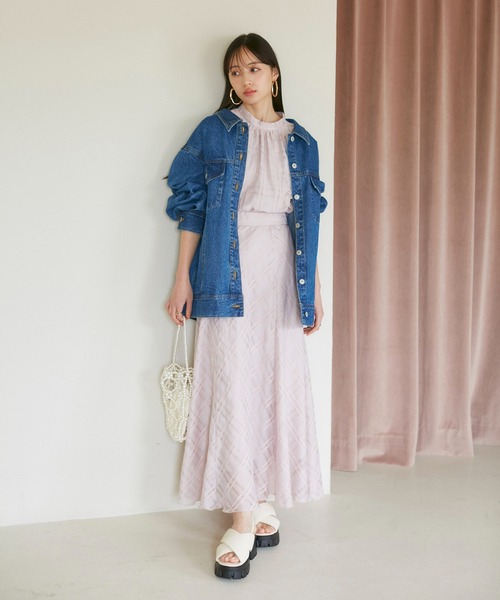 VIS（ビス）の「【セットアップ対応】シアーチェックフレアスカート【洗える】（スカート・レディース・ホワイト系その他5/ピンク/ネイビー・FREE）」の7枚目の写真