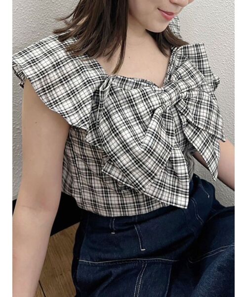 MERCURYDUO（マーキュリーデュオ）の「BIGリボンブラウス（シャツ/ブラウス・レディース・その他/その他1/ライム/オフホワイト・FREE）」の4枚目の写真