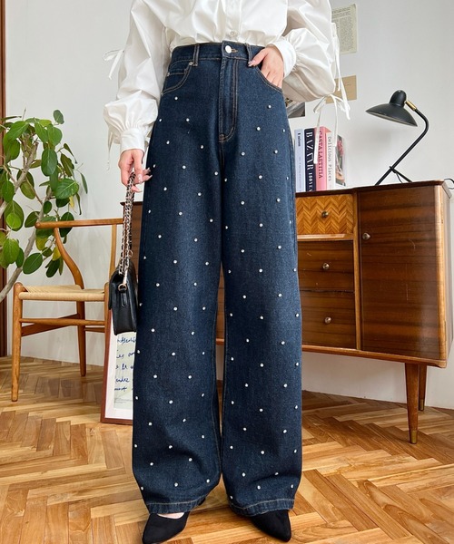 ★完売品★ラインストーンデニムパンツ キラキラデニムパンツラインストーンデニム