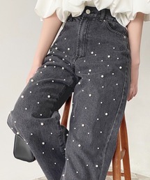 パール&ビジュー&ラインストーンデニムパンツ
