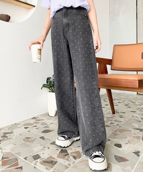 moment+(モーメントプラス)の「パール&ビジュー&ラインストーンデニムパンツ(デニムパンツ・レディース・インディゴブルー/ブルー系その他/ブラック/ブラック系その他2/サックスブルー/ブルー系その他2/ブルー系その他3/ブルー系その他4/ブラック系その他・S/M/L)」の12枚目の写真