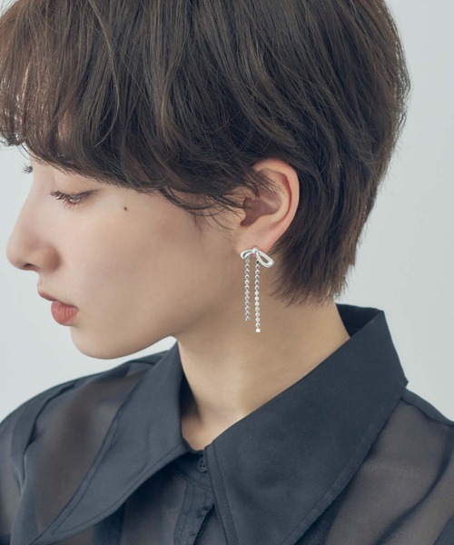 セール】ドット チェーン リボン ピアス（ピアス（両耳用