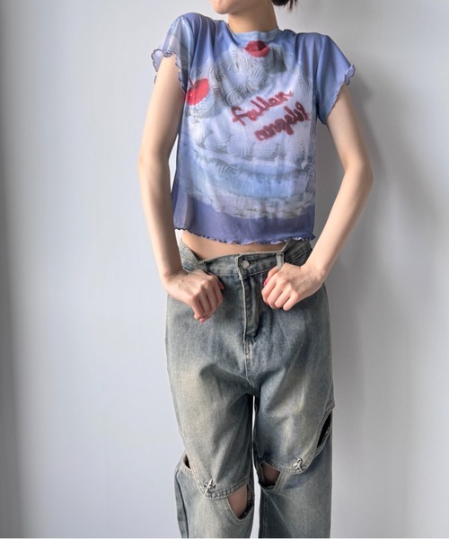 Y2K SYNAPSE FACTORY（ワイツーケー シナプスファクトリー）の「【シアー】カラフルケーキTシャツ（Tシャツ/カットソー・レディース・ブルー・FREE）」の12枚目の写真