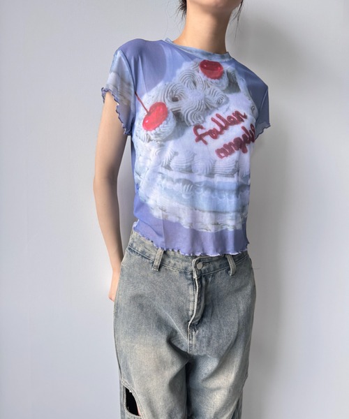 Y2K SYNAPSE FACTORY（ワイツーケー シナプスファクトリー）の「【シアー】カラフルケーキTシャツ（Tシャツ/カットソー・レディース・ブルー・FREE）」の8枚目の写真