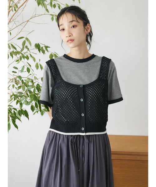 CRAFT STANDARD BOUTIQUE（クラフトスタンダードブティック）の「配色メッシュニットビスチェ（ベスト・レディース・アイボリー/ブラック/グレイッシュブルー・FREE）」の10枚目の写真