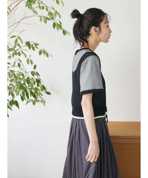 CRAFT STANDARD BOUTIQUE（クラフトスタンダードブティック）の「配色メッシュニットビスチェ（ベスト・レディース・アイボリー/ブラック/グレイッシュブルー・FREE）」の11枚目の写真