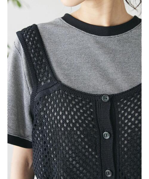 CRAFT STANDARD BOUTIQUE（クラフトスタンダードブティック）の「配色メッシュニットビスチェ（ベスト・レディース・アイボリー/ブラック/グレイッシュブルー・FREE）」の13枚目の写真