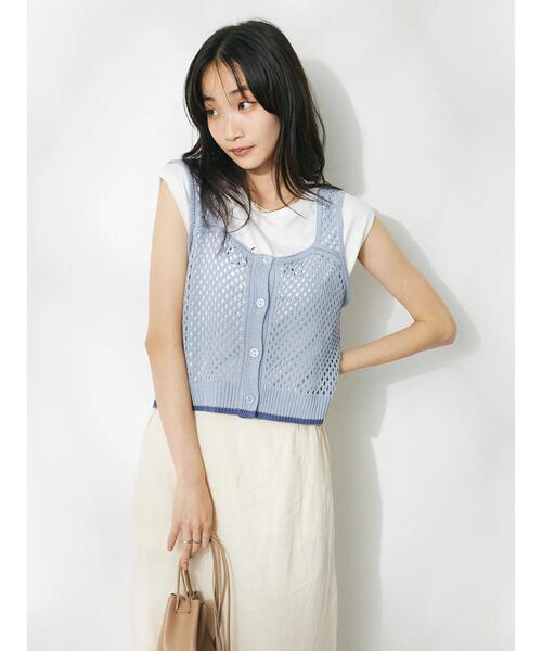 CRAFT STANDARD BOUTIQUE（クラフトスタンダードブティック）の「配色メッシュニットビスチェ（ベスト・レディース・アイボリー/ブラック/グレイッシュブルー・FREE）」の18枚目の写真