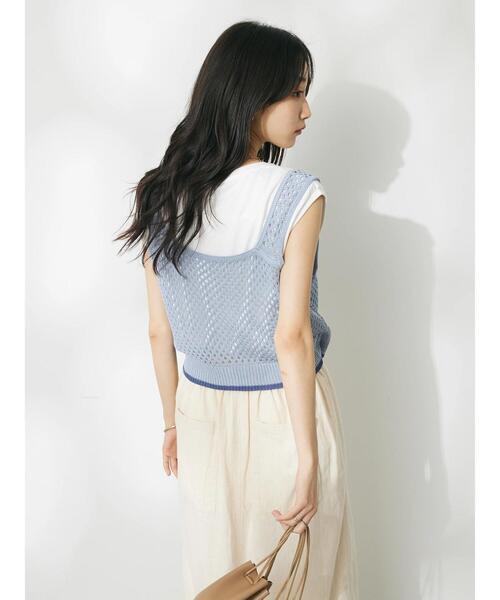 CRAFT STANDARD BOUTIQUE（クラフトスタンダードブティック）の「配色メッシュニットビスチェ（ベスト・レディース・アイボリー/ブラック/グレイッシュブルー・FREE）」の20枚目の写真