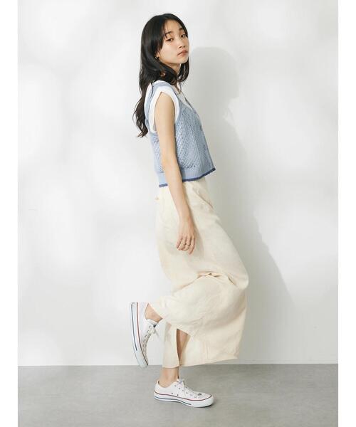 CRAFT STANDARD BOUTIQUE（クラフトスタンダードブティック）の「配色メッシュニットビスチェ（ベスト・レディース・アイボリー/ブラック/グレイッシュブルー・FREE）」の22枚目の写真