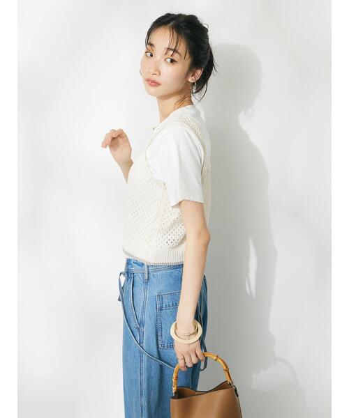 CRAFT STANDARD BOUTIQUE（クラフトスタンダードブティック）の「配色メッシュニットビスチェ（ベスト・レディース・アイボリー/ブラック/グレイッシュブルー・FREE）」の6枚目の写真