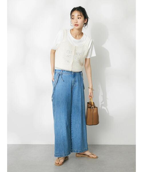 CRAFT STANDARD BOUTIQUE（クラフトスタンダードブティック）の「配色メッシュニットビスチェ（ベスト・レディース・アイボリー/ブラック/グレイッシュブルー・FREE）」の7枚目の写真