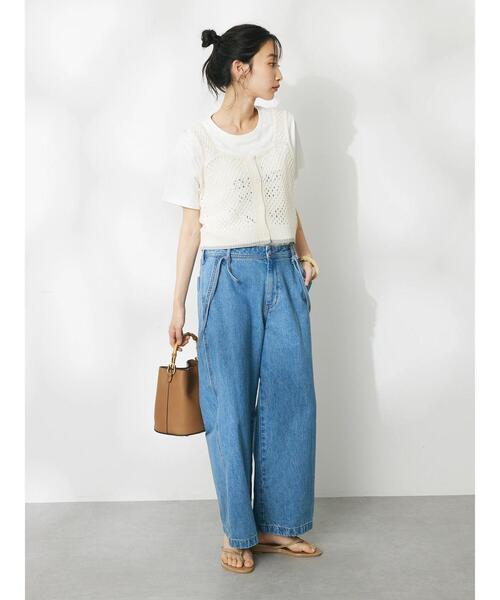 CRAFT STANDARD BOUTIQUE（クラフトスタンダードブティック）の「配色メッシュニットビスチェ（ベスト・レディース・アイボリー/ブラック/グレイッシュブルー・FREE）」の8枚目の写真