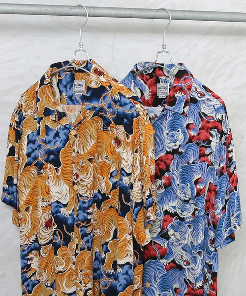 タイガー総柄シャツ 3Lサイズ HOUSTON ヒューストン シャツ 百虎 アロハシャツ メンズ レディース