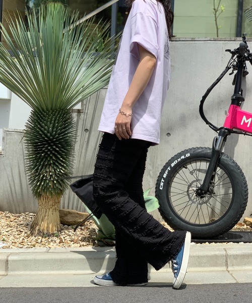 mi via loca（ミヴィアロカ）の「フリルカットジャガード セルフカットパンツ（その他パンツ・レディース・ピンク/ブラック/グリーン/カーキ・FREE）」の6枚目の写真