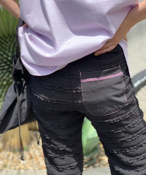 mi via loca（ミヴィアロカ）の「フリルカットジャガード セルフカットパンツ（その他パンツ・レディース・ピンク/ブラック/グリーン/カーキ・FREE）」の7枚目の写真