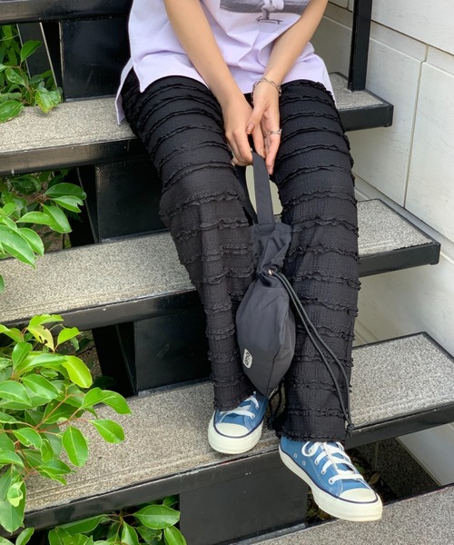 mi via loca（ミヴィアロカ）の「フリルカットジャガード セルフカットパンツ（その他パンツ・レディース・ピンク/ブラック/グリーン/カーキ・FREE）」の8枚目の写真