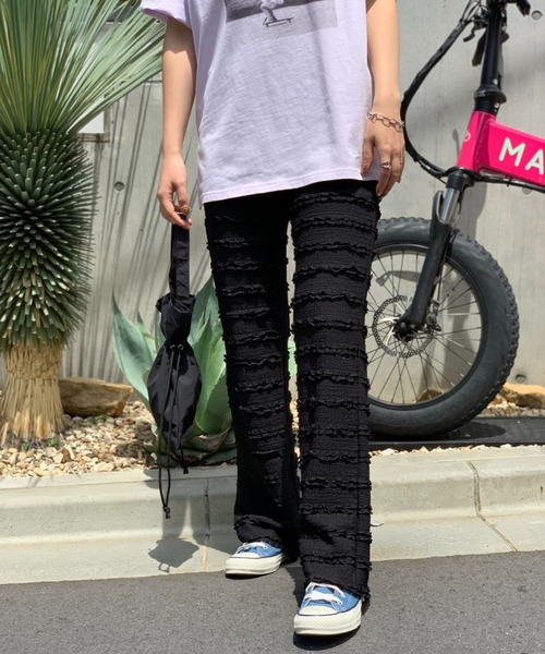 mi via loca（ミヴィアロカ）の「フリルカットジャガード セルフカットパンツ（その他パンツ・レディース・ピンク/ブラック/グリーン/カーキ・FREE）」の5枚目の写真