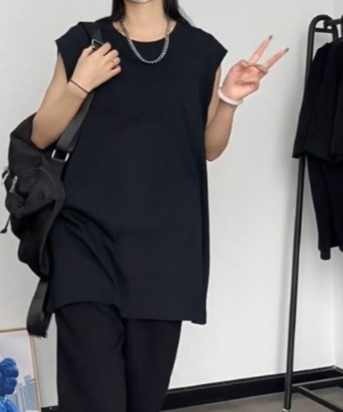 ROOPTOKYO(ループトウキョウ)の「sleeveless T-shirt/ワイドノースリーブTシャツ オーバーサイズ ユニセックス(Tシャツ/カットソー・メンズ・ホワイト/ブラウン/ベージュ/ブラック/チャコール/グレー・XL/S/M/L)」の1枚目の写真