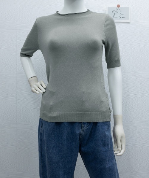 Miniministore(ミニミニストア)の「サマーニット レディース 半袖ニットソー(ニット/セーター・レディース・ホワイト/オリーブ/ブルーグレー/ブラック・FREE)」の13枚目の写真