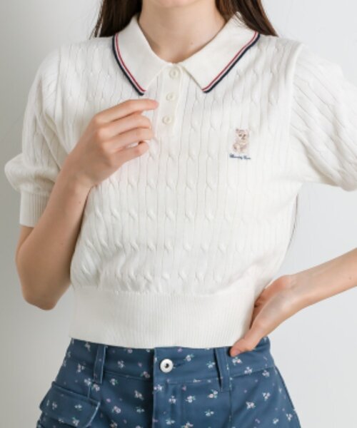 OLIVE des OLIVE（オリーブデオリーブ）の「ネコ刺繍ケーブルニットポロ（ニット/セーター・レディース・ブラウン/ブラック系その他/サックスブルー/オフホワイト/ブラック・FREE）」の10枚目の写真