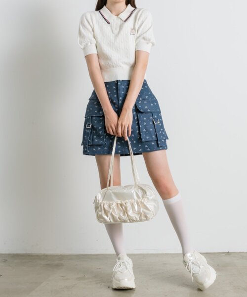 OLIVE des OLIVE（オリーブデオリーブ）の「ネコ刺繍ケーブルニットポロ（ニット/セーター・レディース・ブラウン/ブラック系その他/サックスブルー/オフホワイト/ブラック・FREE）」の11枚目の写真