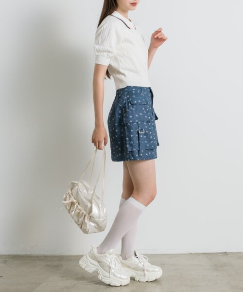 OLIVE des OLIVE（オリーブデオリーブ）の「ネコ刺繍ケーブルニットポロ（ニット/セーター・レディース・ブラウン/ブラック系その他/サックスブルー/オフホワイト/ブラック・FREE）」の12枚目の写真