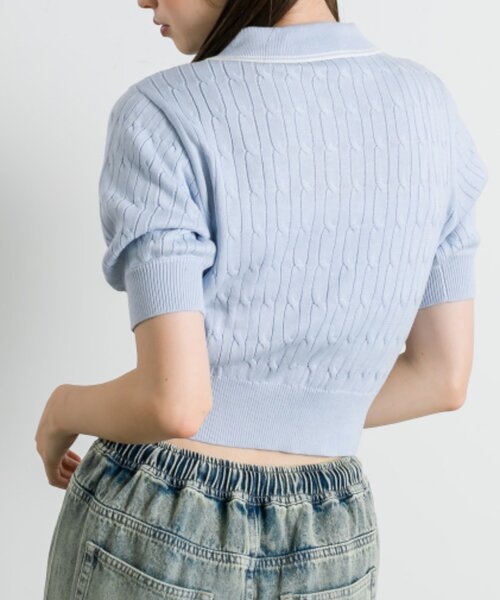 OLIVE des OLIVE（オリーブデオリーブ）の「ネコ刺繍ケーブルニットポロ（ニット/セーター・レディース・ブラウン/ブラック系その他/サックスブルー/オフホワイト/ブラック・FREE）」の20枚目の写真