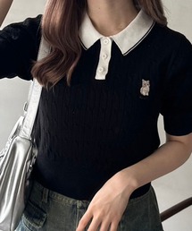 OLIVE des OLIVE | ネコ刺繍ケーブルニットポロ(ニット/セーター)