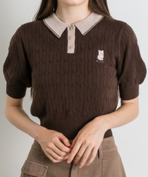 OLIVE des OLIVE | ネコ刺繍ケーブルニットポロ 1042050050(ニット/セーター)