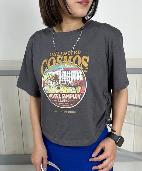CRB（シーアールビー）の「サイドドロストプリントクロップド丈半袖Tシャツ（Tシャツ/カットソー・レディース・グレー/オフホワイト/ピンク/チャコール・F）」の14枚目の写真