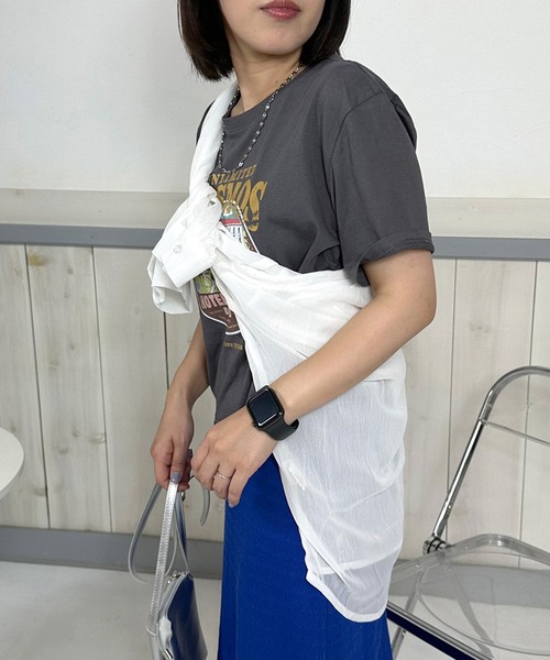 CRB（シーアールビー）の「サイドドロストプリントクロップド丈半袖Tシャツ（Tシャツ/カットソー・レディース・グレー/オフホワイト/ピンク/チャコール・F）」の10枚目の写真