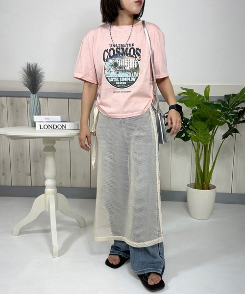CRB（シーアールビー）の「サイドドロストプリントクロップド丈半袖Tシャツ（Tシャツ/カットソー・レディース・グレー/オフホワイト/ピンク/チャコール・F）」の18枚目の写真