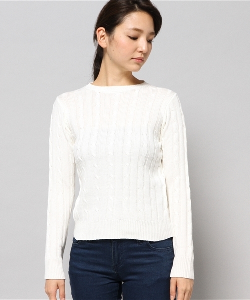 AZUL by moussy（アズールバイマウジー）の「ミリオンホットケーブルR/N長袖PO（ニット/セーター・レディース・オフホワイト/キャメル/トップグレー/ネイビー/ブラック・X-LARGE/SMALL/MEDIUM/LARGE）」の6枚目の写真