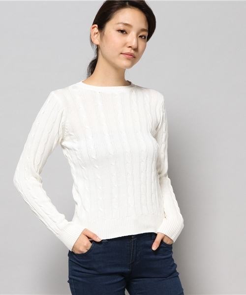 AZUL by moussy（アズールバイマウジー）の「ミリオンホットケーブルR/N長袖PO（ニット/セーター・レディース・オフホワイト/キャメル/トップグレー/ネイビー/ブラック・X-LARGE/SMALL/MEDIUM/LARGE）」の17枚目の写真