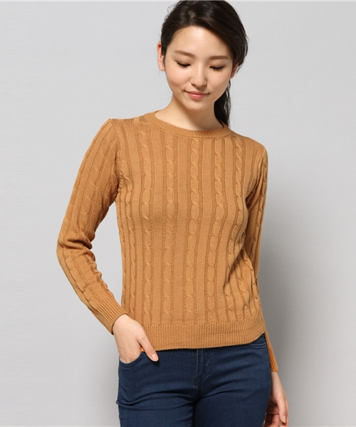 AZUL by moussy（アズールバイマウジー）の「ミリオンホットケーブルR/N長袖PO（ニット/セーター・レディース・オフホワイト/キャメル/トップグレー/ネイビー/ブラック・X-LARGE/SMALL/MEDIUM/LARGE）」の14枚目の写真