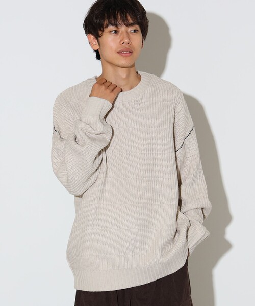 cantate ベージュ クルーネックセーター カタアゼ ビッグ クルーネック ニット【ユニセックス】（ニット